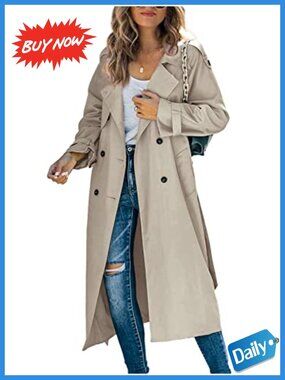 Womens Long Trench Coat Double Breasted Windproof Overcoat With Belt